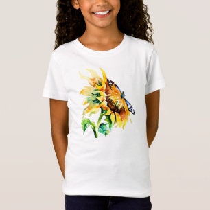 Camiseta Girassol e borboleta de aquarela