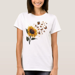 Camiseta Girassol e borboletas Vintagem