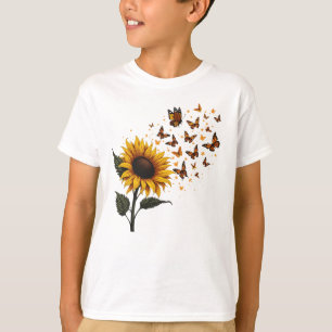 Camiseta Girassol e borboletas Vintagem