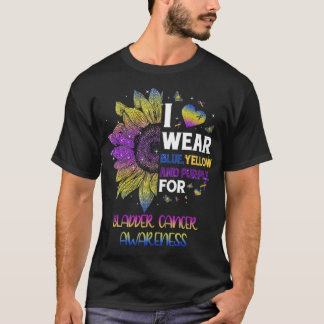 Camiseta Girassol Eu Visto Cancer de Bexiga Amarela Azul