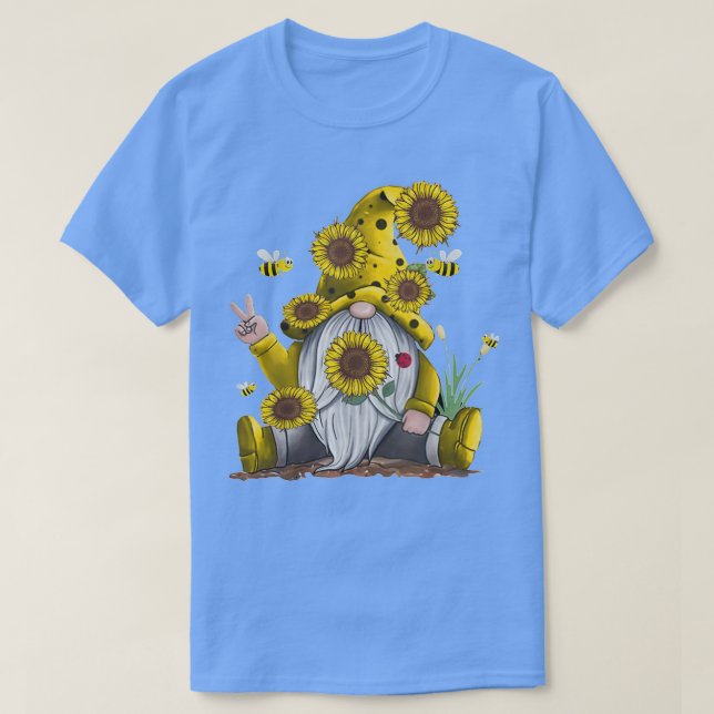 Camiseta Girassol Gnomo com Abelha Engraçada Hippie Gnomo G (Frente do Design)