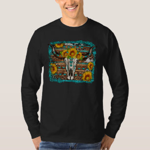 Camiseta Girassol Leopardo Caveira de Touro Longhorn Turque