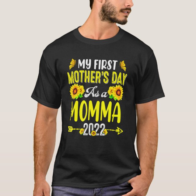 Camiseta Girassol Meu Primeiro Dia de as mães Como Mãe Mãe (Frente)