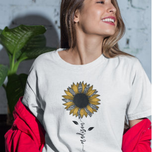 Camiseta Girassol Nome Personalizado Haste