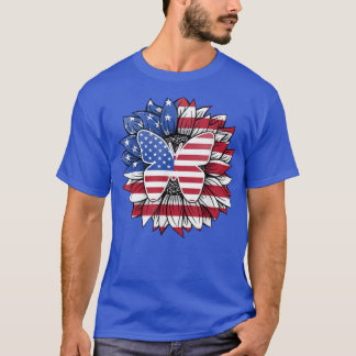 Camiseta Girassol Patriótico Com Borboleta EUA Bandeira 4º