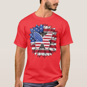 Camiseta Girassol Patriótico Com Borboleta EUA Bandeira 4º 
