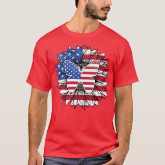 Camiseta Girassol Patriótico Com Borboleta EUA Bandeira 4º