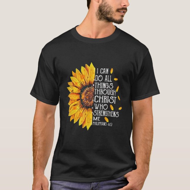 Camiseta Girassol Pode Fazer Tudo Através Da Bíblia V Crist (Frente)