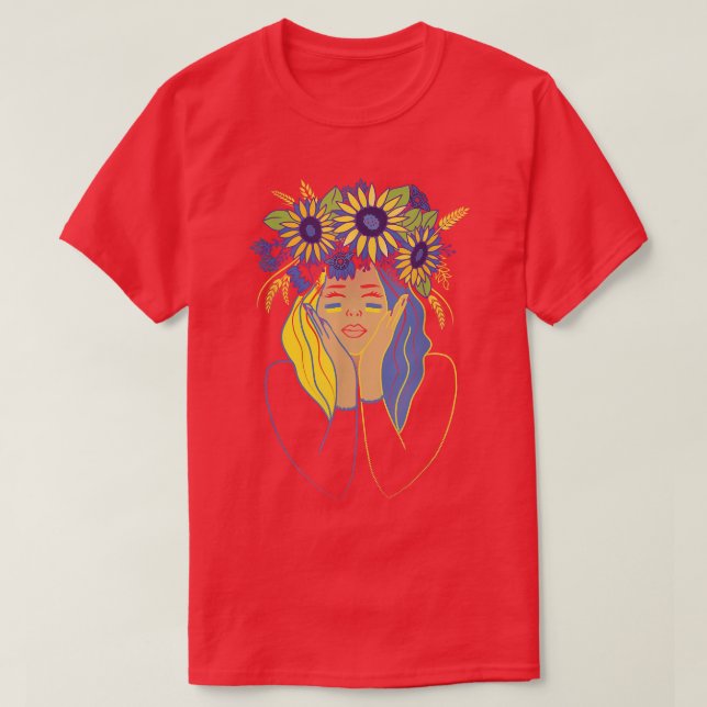 Camiseta Girassol Ucrânia Mulher ucraniana Bandeira Pro Rei (Frente do Design)