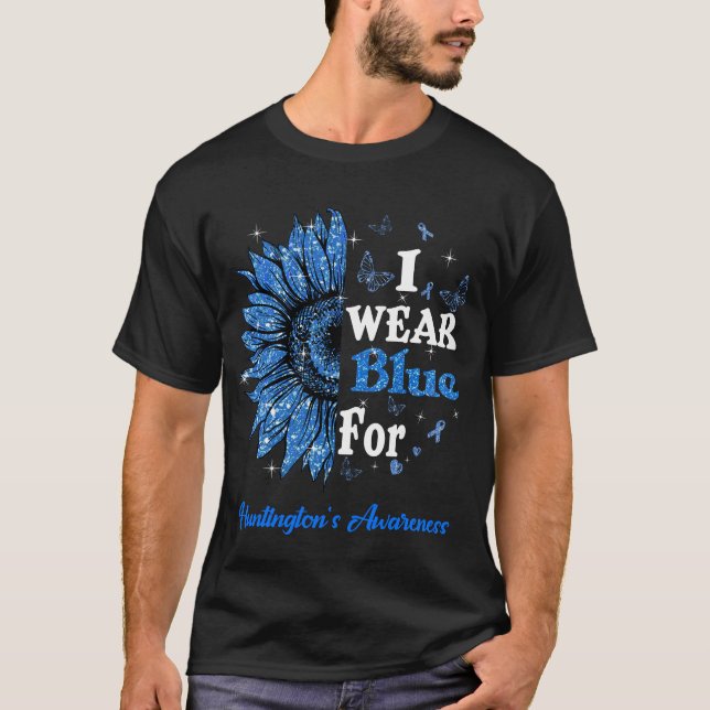 Camiseta Girassol Visto Azul para a Doença de Huntington (Frente)