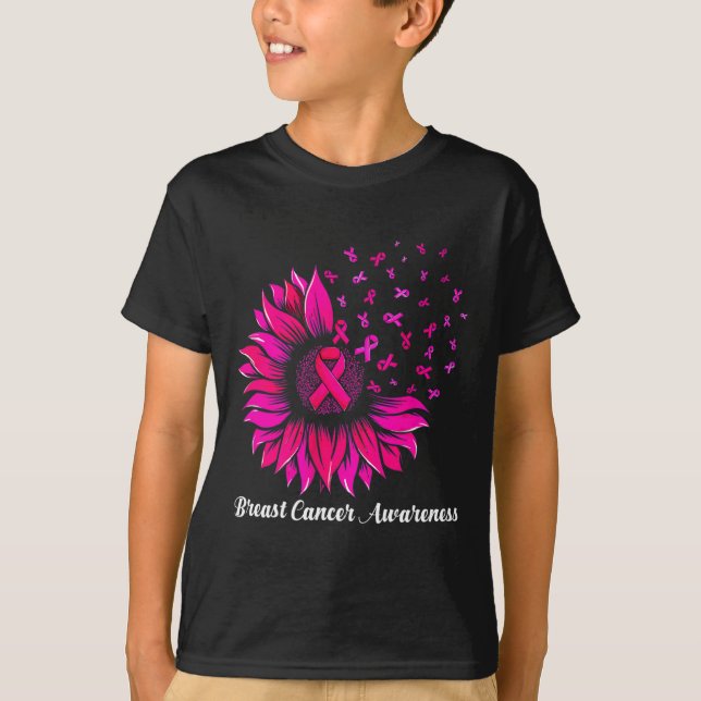 Camiseta Girassol Visto Cor-de-rosa Sensibilização do Cance (Frente)