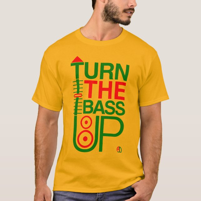 Camiseta GIRE O BAIXO ACIMA - cores da reggae - Crossfader (Frente)