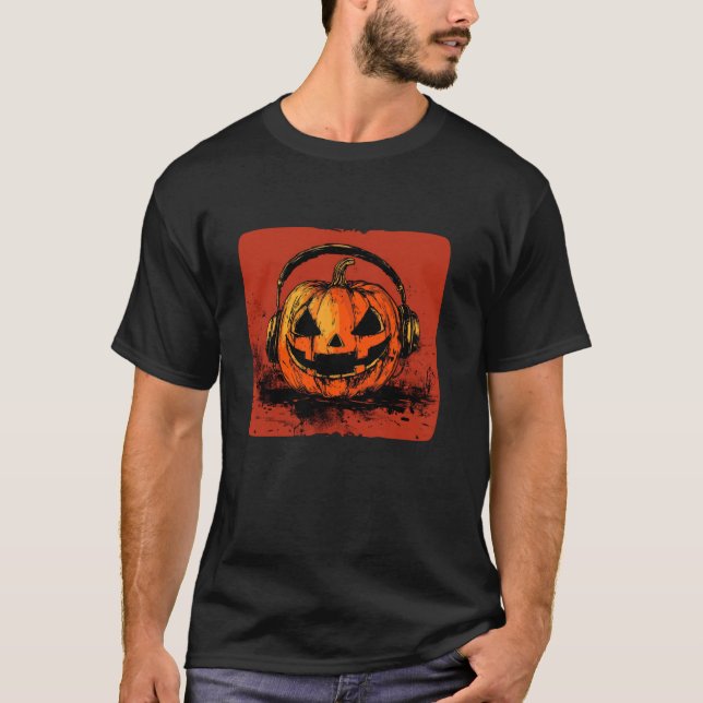Camiseta Gire o Ritmo com este Conjunto de Abóbora e Fones (Frente)
