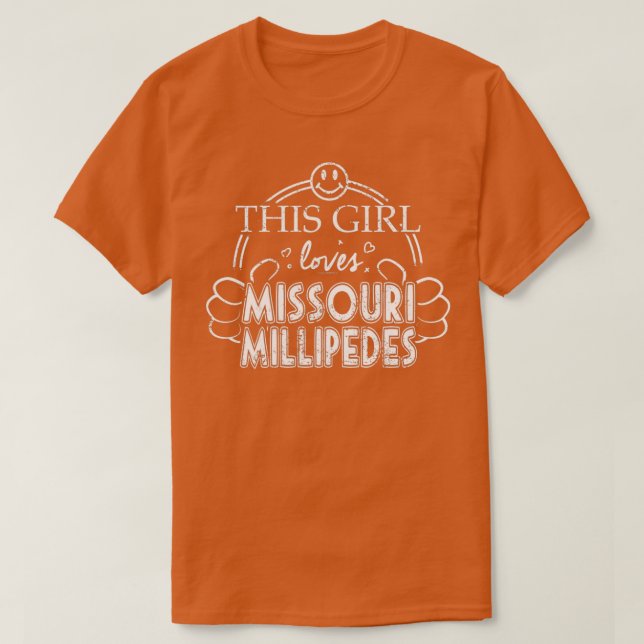 Camiseta Girl ama Missouri Millipedes Pet Insett (Frente do Design)