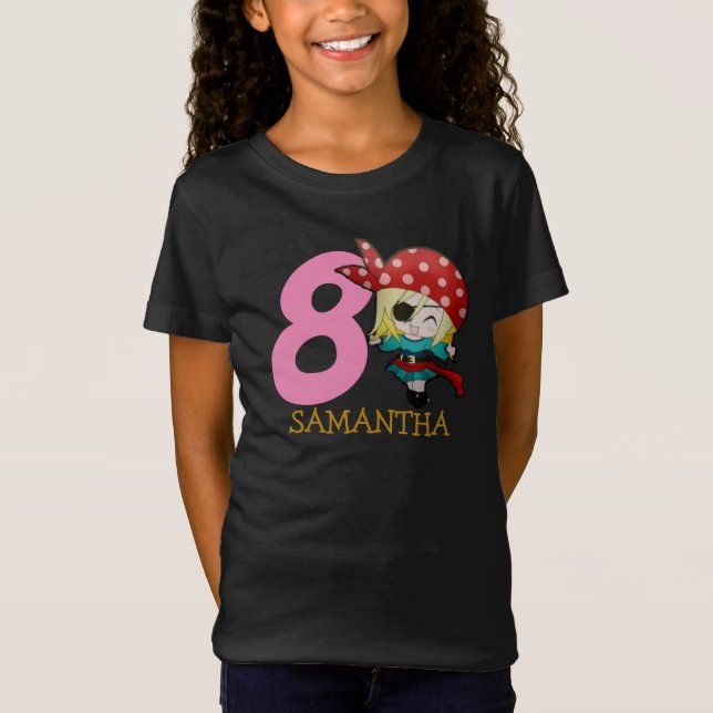 Camiseta GIRL Festa de aniversário Pirate 8º Nome T-Shirt (Frente)