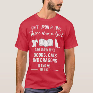 Camiseta Girl Love Book Cat & Dragon Librarian Bookworm Boo