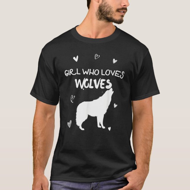 Camiseta Girl Who Loves Wolves Howling Wolf Silhouette (Frente)