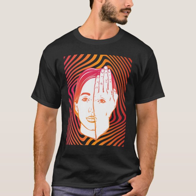 Camiseta Girl With Eye On Hand Psychedelic Hypnotic Backgro (Frente)