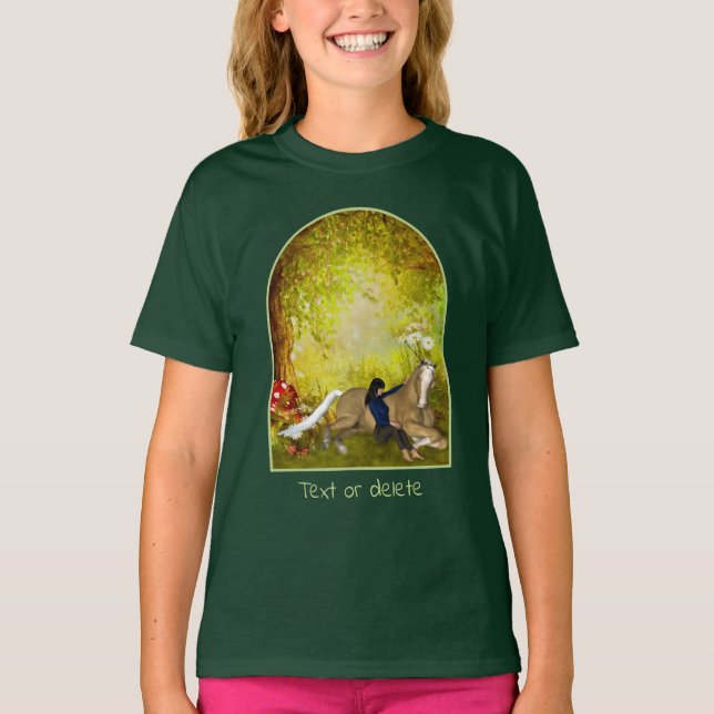 Camiseta Girl With Horse Flowers Fantasy Art Personalized (Frente)