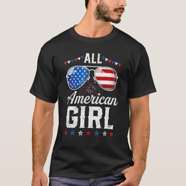 Camiseta Girls American Flag Sunglass 4 De Julho Mensagem B (Frente)