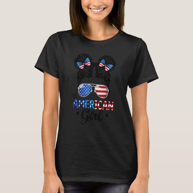 Camiseta Girls American Flag Sunglass 4 De Julho Mensagem B (Frente)