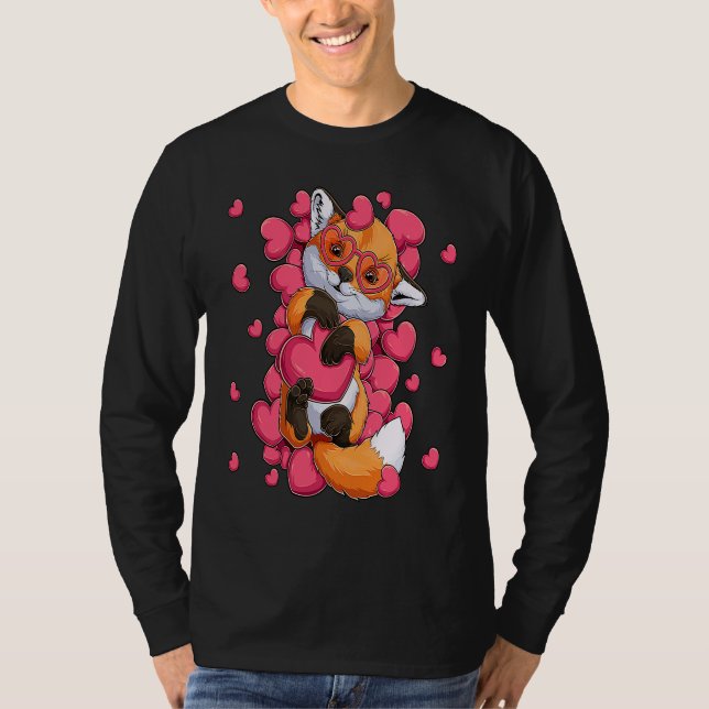 Camiseta Girls Animal Lovers Fox Heart Glasses Valentine's  (Frente)