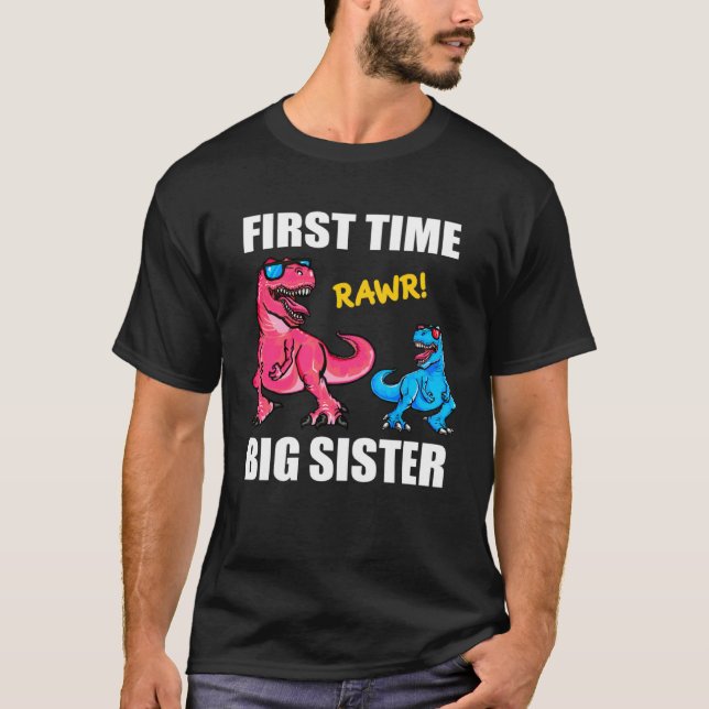 Camiseta Girls Baby Announcement Dinosaur  First Time Big S (Frente)