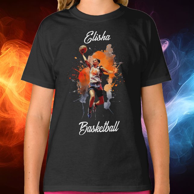 Camiseta Girls Basball Watercolor Personalizada (Girls Basketball Watercolor Personalized T-Shirt)