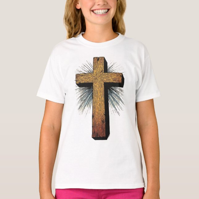 Camiseta Girl's Bold Christian Cross Tee Shirt (Frente)