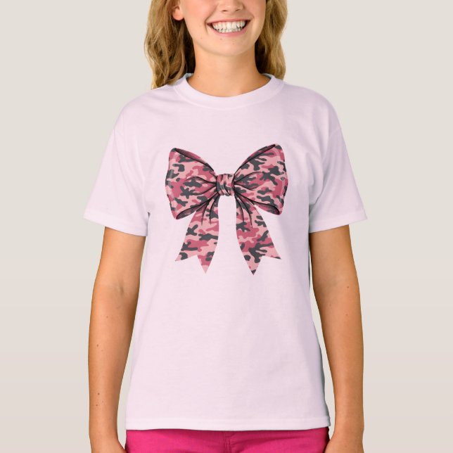 Camiseta Girls Camouflage Pink Coquette Bow Old Camo Kids (Frente)