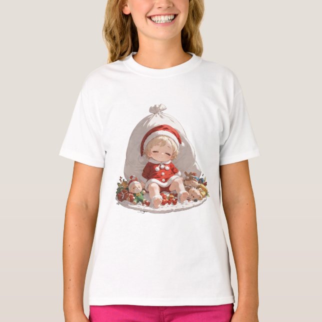 Camiseta Girls Christmas T-Shirt | Cute Santa Kids Tee (Frente)