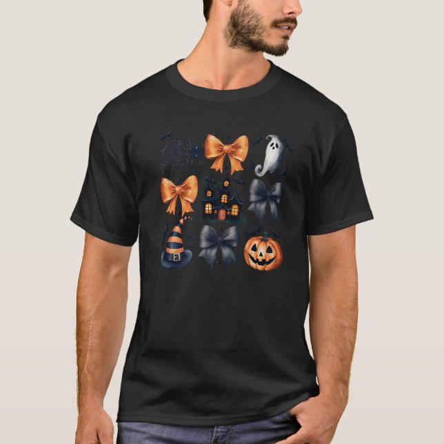 Camiseta Girls Coquette Spooky Bow Witch Hat Pumpkin Ghost  (Frente)
