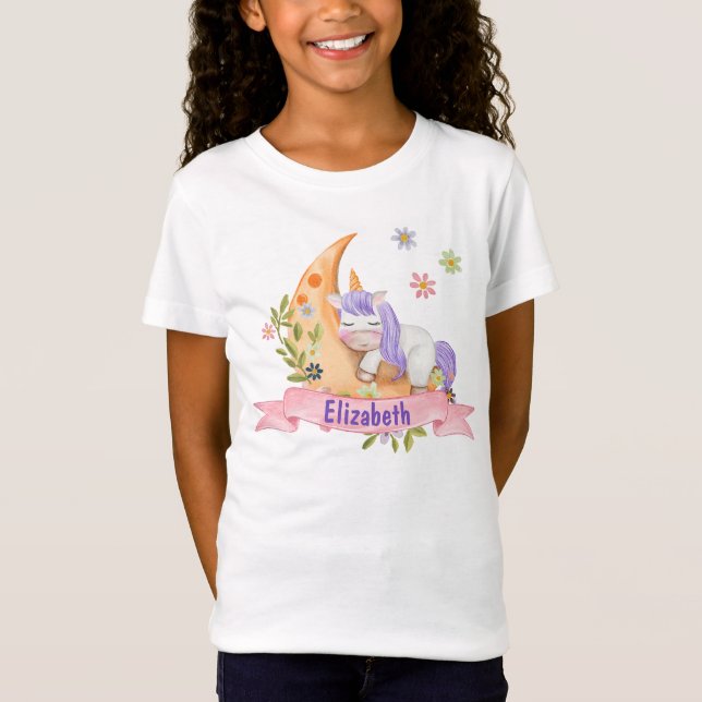 Camiseta Girls Cute Unicorn Flores Personalizadas Kids (Frente)