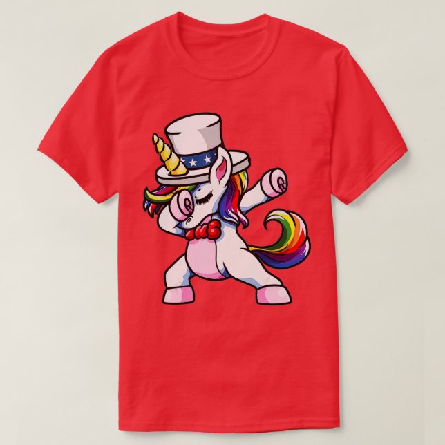 Camiseta Girls Dabbing American Unicorn Patriotic Fourth 4t (Frente do Design)