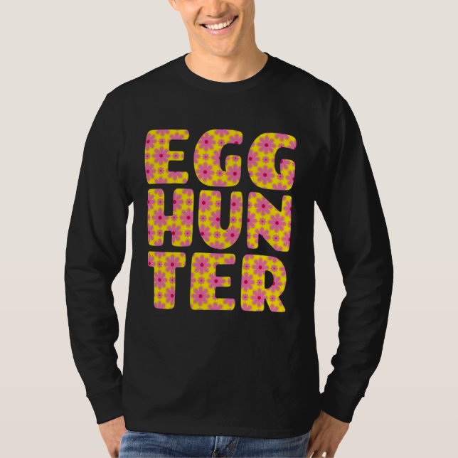 Camiseta Girls Easter Egg Hunting   Yellow Pink Flowers Pri (Frente)