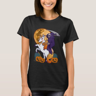 Camiseta Girls Grim Reaper Dirigindo um Hallowee do Unicorn