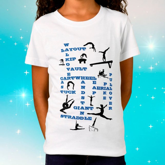 Camiseta Girls Gymnastics Competências Azuis Escuras (Criador carregado)