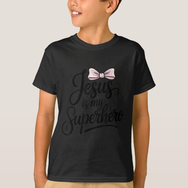 Camiseta Girls Jesus Is My Superhero Christian Toddler Sist (Frente)