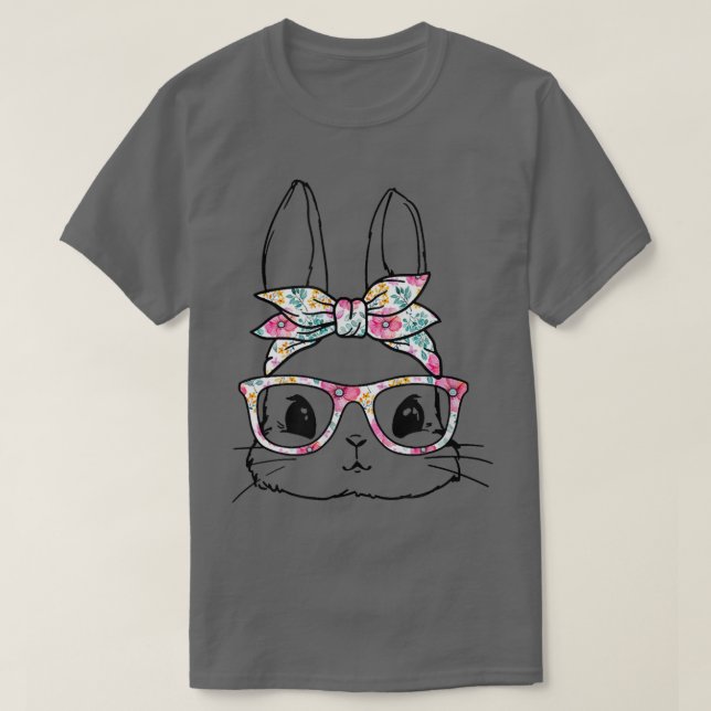 Camiseta Girls Kids Womens Cute Bunny Face Floral Glasses E (Frente do Design)