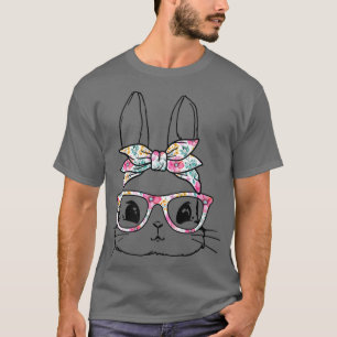 Camiseta Girls Kids Womens Cute Bunny Face Floral Glasses E