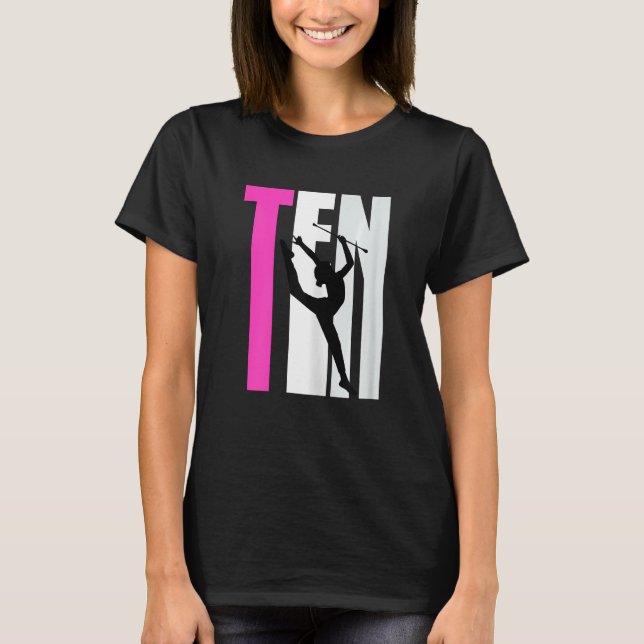 Camiseta Girls Rhythmic Gymnastics 10th Birthday Baton Twir (Frente)
