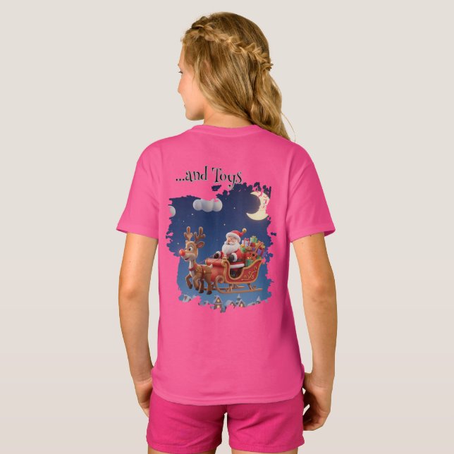 Camiseta Girls' Santa Rudolph Christmas T-Shirt (Parte Traseira Completa)