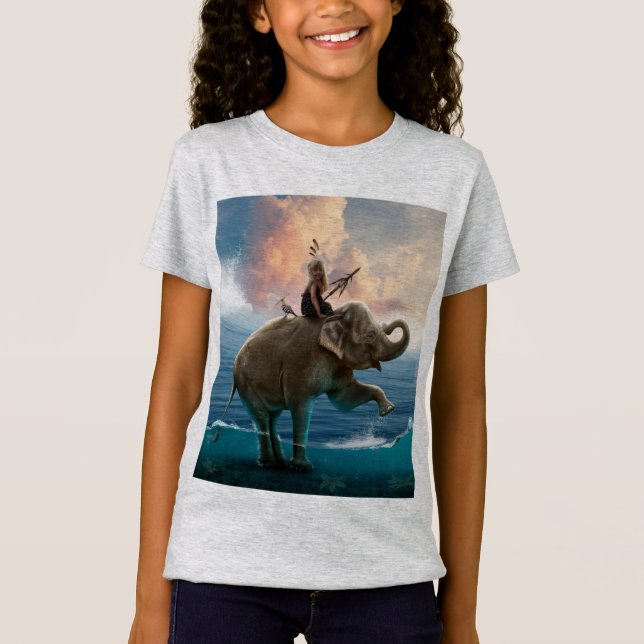 Camiseta Girl's shirt with elephant design in the sea (Frente)