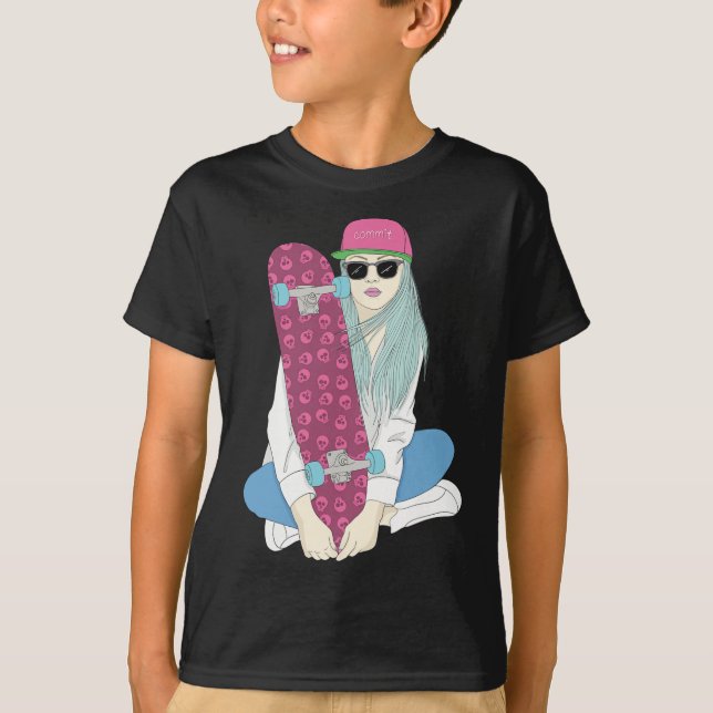 Camiseta Girls Skate Skateboard Skateboarding Do A Kickflip (Frente)