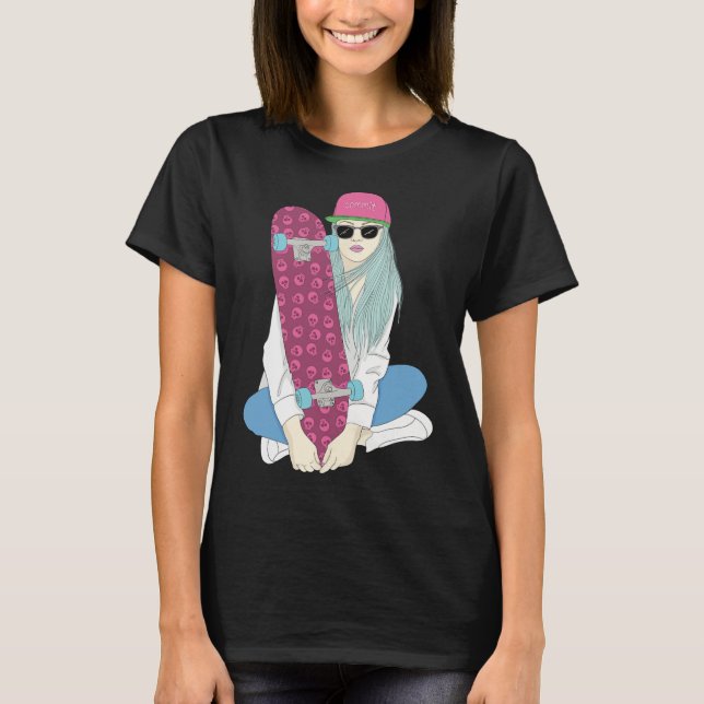 Camiseta Girls Skate Skateboard Skateboarding Do A Kickflip (Frente)