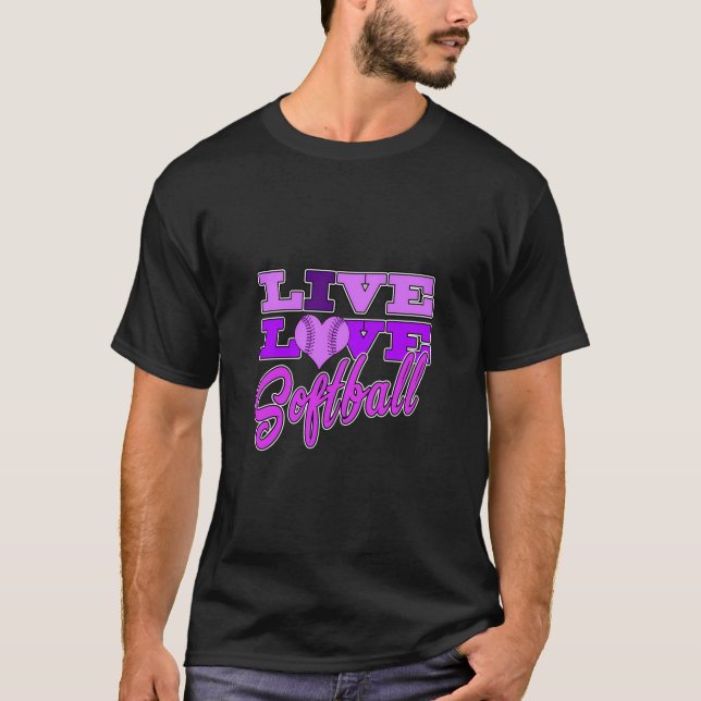 Camiseta Girls Softball Live Love All Purple Gift Tee (Frente)
