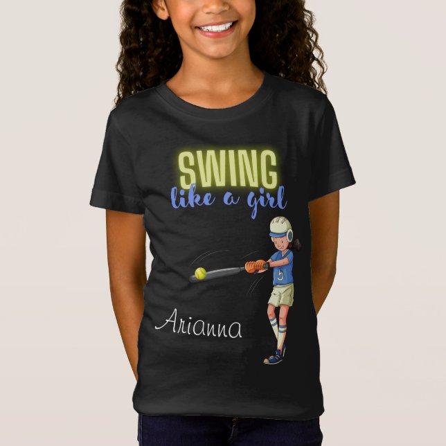 Camiseta Girls Softball Player Swing Like A Girl Softball  (Frente)