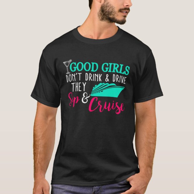 Camiseta Girls Trip Cruise Drink Sip Funny Travel Vacation  (Frente)