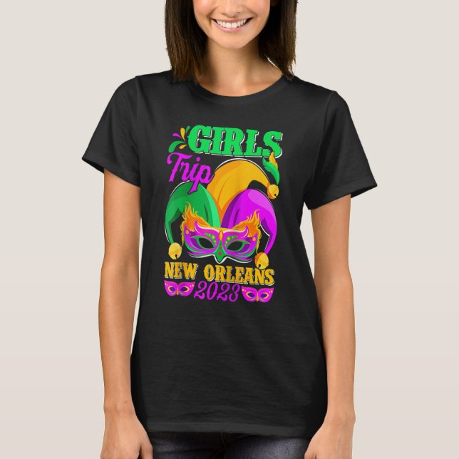 Camiseta Girls Trip New Orleans 2023 Engraçado Jester Mask  (Frente)