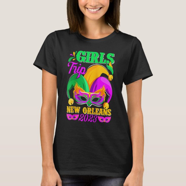 Camiseta Girls Trip New Orleans 2023 Funny Jester Mask Mard (Frente)